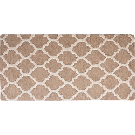 Alfombra de lana beige 80 x 150 cm enrejado patrón cuadrifolio trébol oriental marroquí hecha a mano Erbaa (1/5)