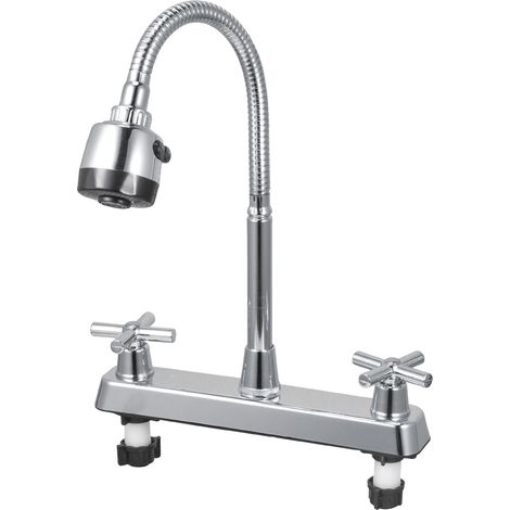 Robinet d'évier de cuisine professionnel, moderne et simple, double usage (chaud/froid), mitigeur pour évier de cuisine et de salle de bain avec poignée en croix. (1/5)