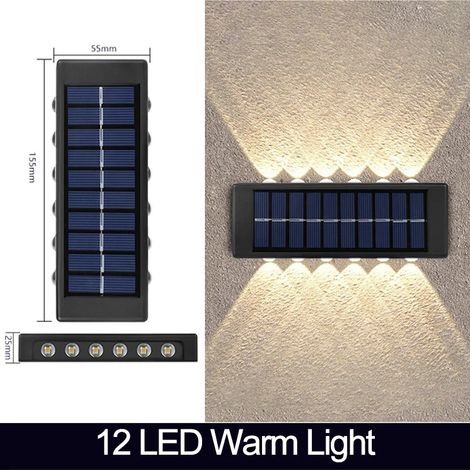 (12 LED à lumière chaude) Applique murale solaire LED étanche pour extérieur, éclairage vers le haut et vers le bas, lampe solaire pour jardin, clôture ou cour, décoration solaire (1/5)