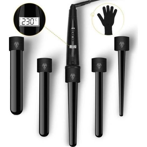 Fer à Boucler Curling Wand 5 en 1 avec LCD Ecran Boucleur Cheveux de 80-230°C Fer à Friser en Céramique avec Gant (1/4)