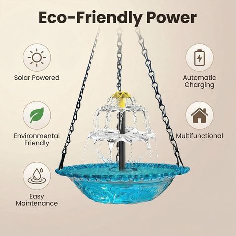 Hanging Solar Fountain for Birds, Solar Energy Waterfall, Decorative Outdoor Bird Bath, Water Bowl for Garden, Outdoor Bird Fountain