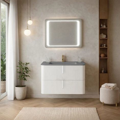 Mobile Bagno Sospeso 80Cm Bianco Cannettato Moderno  Hollywood