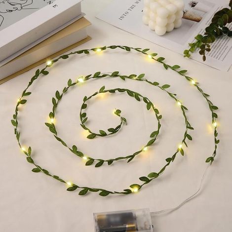 Stück 2 m lange Lichterkette mit grünen Blättern 20 LEDs Batteriebetrieben Künstliche Efeugirlande für die Wanddekoration im Innenbereich, z. B. (1/5)