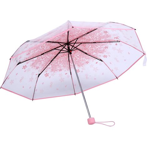 Parapluie pliant transparent 1 pièce, rose cerisier, style princesse élégant, motif fleurs de cerisier