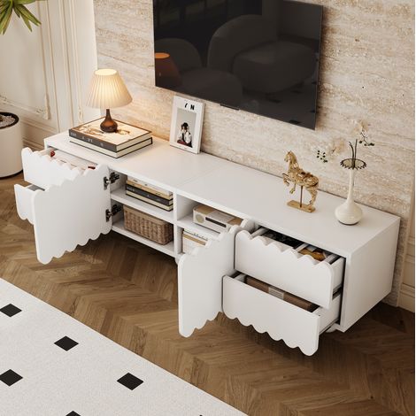 Mobile TV bianco 175 x 38 x 37 cm in MDF e pannello truciolare con vani HAVRYA (1/5)