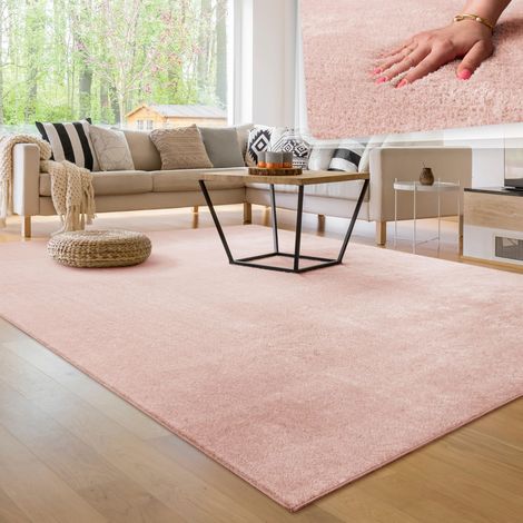 Tapis Salon Moelleux Ultra Doux à Poils Courts - Antidérapant, Lavable, Confort Idéal pour Salon et Chambre, Couleur:Rose Clair, Dimension:200 cm carré (1/5)