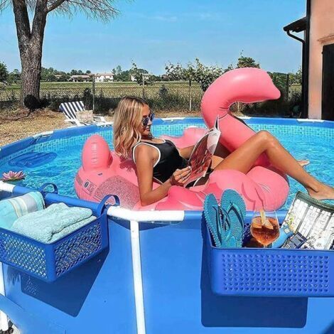 NALOOKAMIC  Panier de Rangement, Accessories de Piscine, Piscinette Metal Frame, Porte Gobelet de Piscine, Bleu--TRIMEC