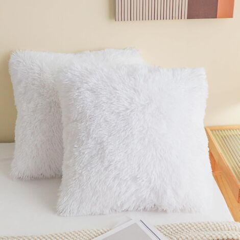 Lot de 2 Housse de coussin,housse de coussins de canapé, coussin décoratif housse moelleux doux, carré housse coussin canapé pour salon canapé chambre voiture,40 x 40 cm (blanc) (1/5)
