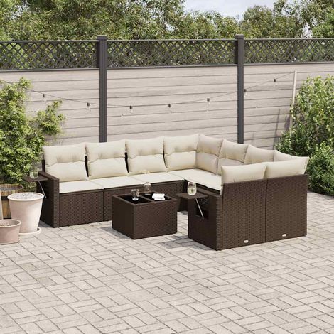 vidaXL Set Divani da Giardino 9pz con Cuscini Marrone in Polyrattan (1/3)
