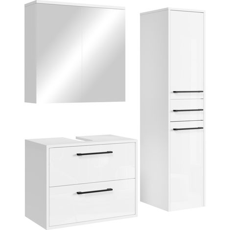 Mobile sottolavabo Florence 60cm - Bianco lucido - a specchio e colonna