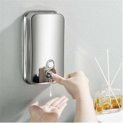 Distributeur de savon liquide mural en acier inoxydable 304, manuel, 800 ml, 5 x 11 x 18,5 cm, avec boîte à savon, installation facile (1/5)