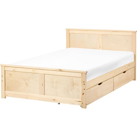 Storage Bed with 2 Drawers Natural Pine Wood MDF Birch Wood EU Small Double Size 4ft Headboard Scandinavian DAUPHIN