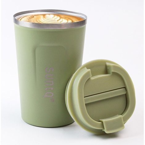 SUNTQ Kaffeebecher to go aus Edelstahl Doppelwand Isoliert 380ml Sage (1/5)
