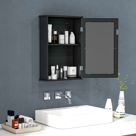 Noir - Miroir de salle de bain de rangement avec fermeture magnétique, 41x14x60cm