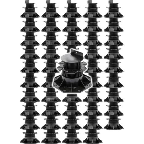 XPOtool Lot de 50x Plots de terrasse – Charge 2700 kg – Hauteur réglable 60-128 mm – en PP – Pieds de support pour Lames Dalles Lambourdes