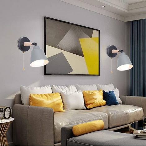 Applique Murale Industrielle Vintage Lampe Murale Métal Bois Éclairage Murale Réglable E27 Ø12CM Gris - 2Pcs (1/5)