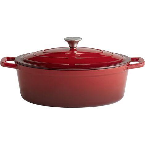 APS 88308 - Rostiera con coperchio "5 STARS", in ghisa, adatta a induzione, utilizzabile in forno, con supporto per coperchio, 33 x 25 cm, 5 litri, colore: Rosso (1/5)