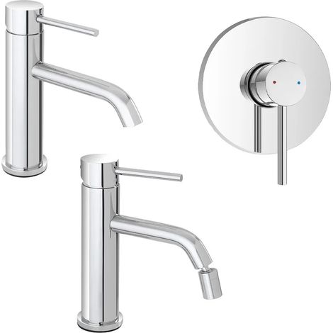 Set rubinetti lavabo bidet e doccia in acciaio inox con scarico Nuego (1/5)