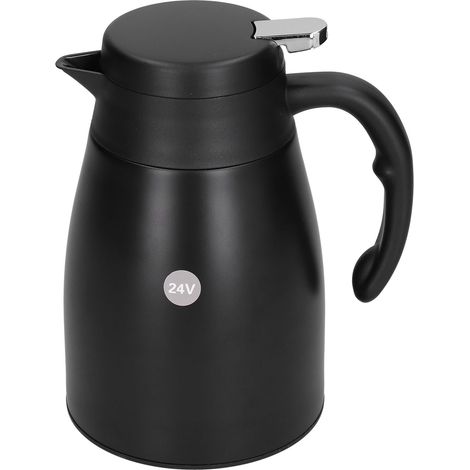 Bouilloire électrique portable 24 V 1200 ml en acier inoxydable avec base, pour voiture, camion, noir mat (1/5)