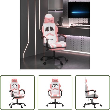 Gamingstuhl mit Fußstütze - Gaming-Stuhl mit Fußstütze Drehbar Weiß & Rosa Kunstleder (1/5)