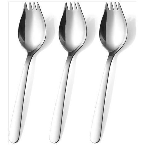 Lot de 3 cuillères-fourchettes en acier inoxydable, 21 cm, couverts réutilisables pour glace, salade, dessert et apéritif (1/5)
