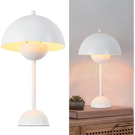 Lampe de table champignon nordique métal blanc, E27, H45 cm (1/5)