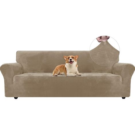Housse de Canapé en Velours 4 Places, Universelle Sofa Cover avec Accoudoirs, Protection Canapé Chat Chiens Griffures, Housse pour Canapé Extensible Housse de Canape, Camel (1/5)