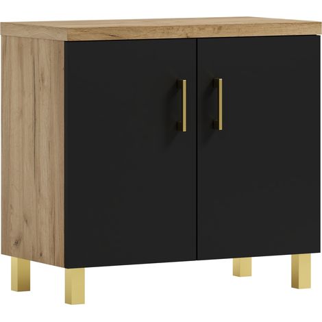 Mueble de baño bajo el lavabo Roco 80, roble artesanal dorado/negro (1/3)