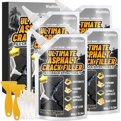 Remplisseur de fissures pour asphalte 2.4 kg, mastic de réparation imperméable à nivellement automatique pour allées, trottoirs, joints de béton noir, mastic à séchage rapide pour extérieur - Noir (1/5)
