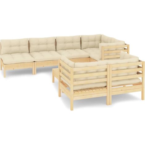 8-tlg. Garten-Lounge-Set mit Creme Kissen Massivholz Kiefer vidaXL (1/5)