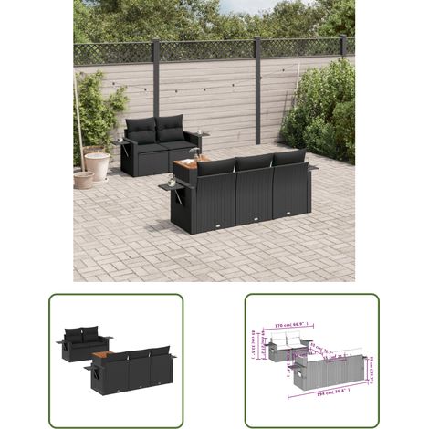 The Living Store 6-tlg. Garten-Sofagarnitur mit Kissen Schwarz Poly Rattan - Gartenmöbel Set - PE-Rattan Möbel - Outdoor Lounge - Esszimmergarnitur - Balkonmöbel (1/3)