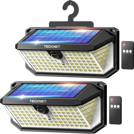 Lampe Solaire Extérieur, 546 LEDs, Éclairage Puissant à 300°- 2 pcs Étanchéité IP66, Lampe Solaire Exterieur Detecteur de Mouvement avec Crochets, Idéale Pour le Jardin,le Garage et la Terrasse (1/5)