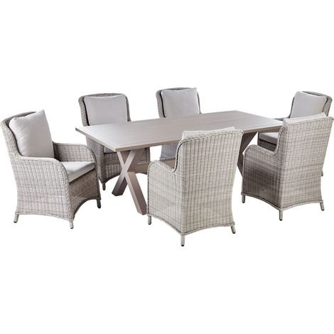 Set da Giardino Tavolo in Rattan beige e 6 Sedie con Cuscini beige Cascais