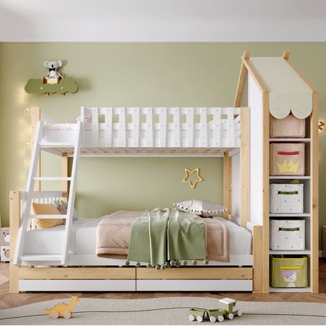 Letto a castello bambini 239x155x195 cm in pino bianco, senza materassi – MEUBLIV (1/5)