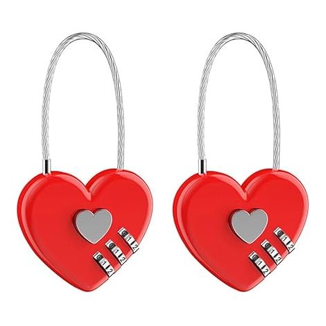 Lot de 2 cadenas en fil de fer en forme de cœur - Rouge, combinaison à 3 chiffres (1/5)