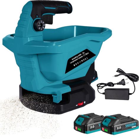 Épandeur d'engrais Portable, Épandeur sans Fil avec Réglage de Vitesse en 6 étapes, 3,3 litres, Couvre Jusqu'à 800m², Électrique Épandeur de Semences Inclus 2 Batteries et Chargeur (1/5)