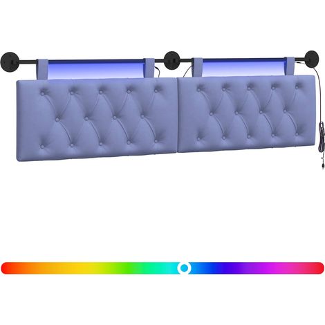 Testiera Testata del letto sospesa Con luce LED Blu jeans Tessuto (1/5)