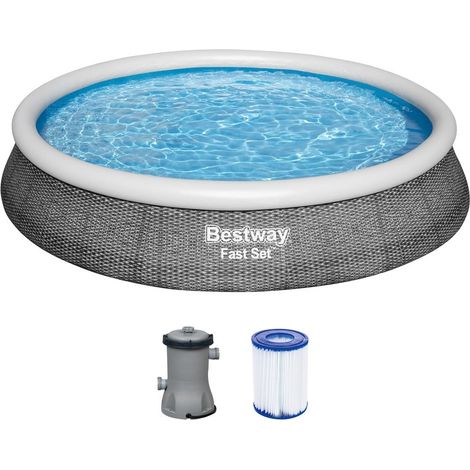 TRADE SHOP - Piscina Fuori Terra Fast Set Con Pompa Filtro ø396x84cm Effetto Rattan Rotonda 57376 - (1/5)