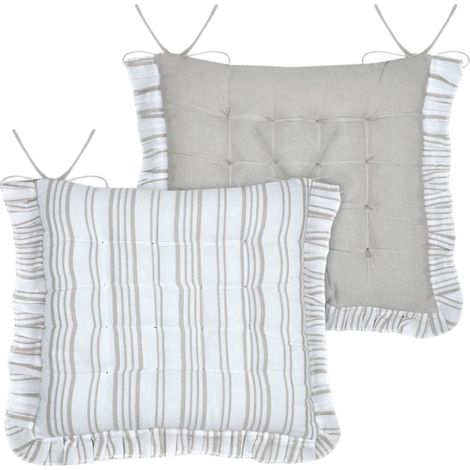 Cuscino per sedia JOSEPHINE, a righe grigie, con volant, 38x38 cm