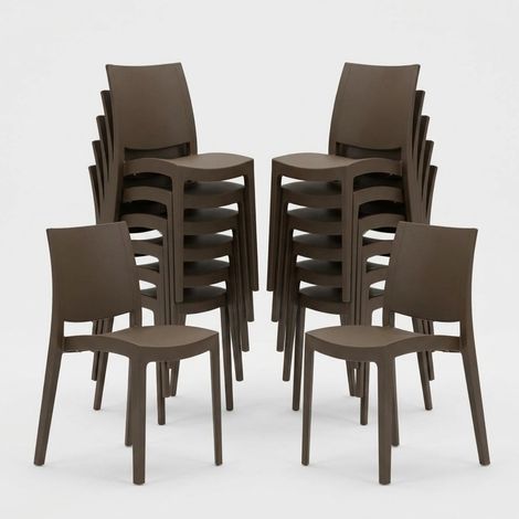 Set 24 Sedie Trieste Grand Soleil in Polipropilene per Bar e Ristoranti - Colore: Marrone (1/5)