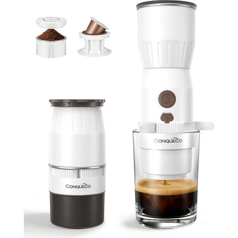 Machine à Café Portable Électrique 20 Bars, 160ml, Pompe Pression Batterie, Capsule et Café Moulu, USB-C Rechargeable pour Camping Voyage Bureau (Blanc) (1/5)