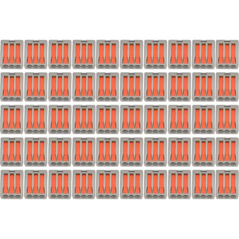 Lot de 50 connecteurs de fil 3 voies en bronze, bornes compactes pour câbles, connexion rapide pour câblage de bâtiment, orange. (1/5)