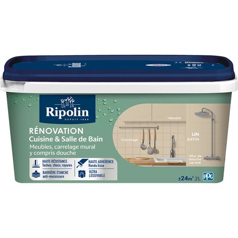 Peinture Rénovation Cuisine et Bain - Satin - 2L - Lin - Ripolin (1/5)