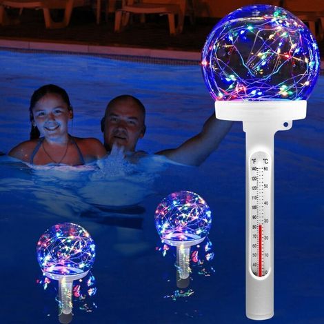 Bardusch-Thermomètre Piscine Flottant,LED Colorée Thermomètre Piscine Solaire,Thermomètre de Piscine Facile à Lire la Nuit,Thermomètre de l'Eau pour Piscine avec Lumières Célestes,Thermomètre pour Spa (1/4)