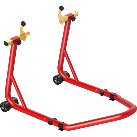 Bloque-roue moto arrière, capacité 544 kg, fourches réglables en U et L, acier rouge 69x58,5x34,5 cm (1/5)