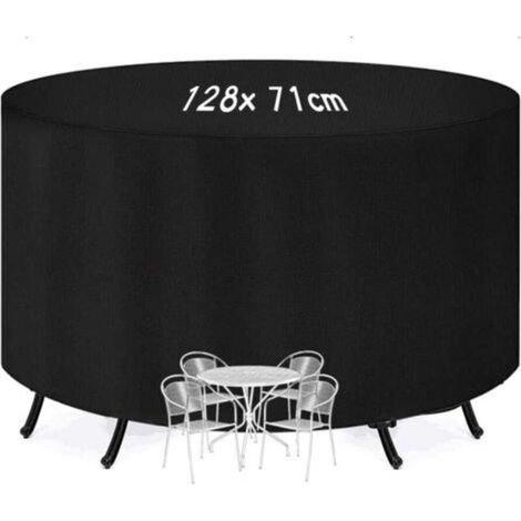 Housse Salon de Jardin, Housse De Protection Mobilier Table Ronde Housse De Meuble De Jardin Etanche Protection Anti-UV, 210D Tissu Antipoussiere Bâche Couverture Jardin (128x71cm) - Noir (1/5)