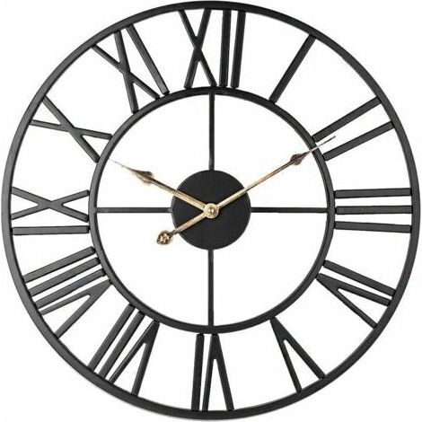 Horloge Murale Silencieuse, 50cm Vintage Squelette en Métal Horloge,Maison Horloge (Noir-Or) (1/4)