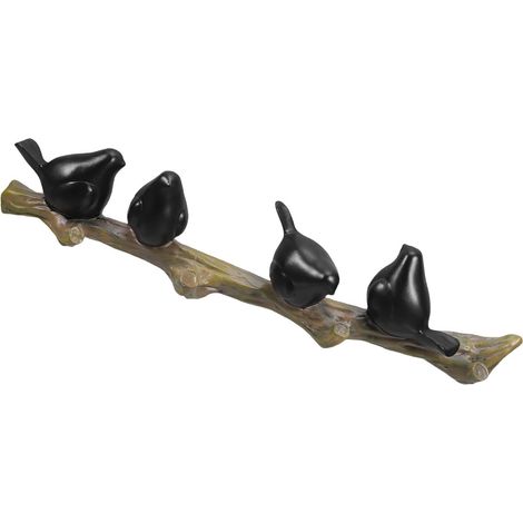 Porte-manteaux Muraux en Résine Noire Crochets D'oiseaux sur Branche D'arbre, Décoration Murale Vintage pour Clés et Vestes Boutiques ou Restaurants (1/5)