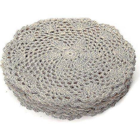 Tapis rond vintage en coton avec dentelle au crochet faite main et imprimé de fleurs séchées. (1/5)