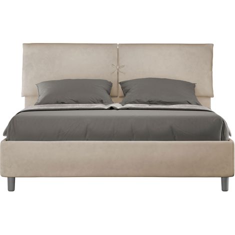 Letto matrimoniale e rete 160x190 in microfibra sabbia Mados (1/4)